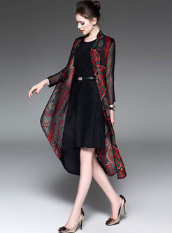 Ethnic Loose Embroidery Organza See-through Coat