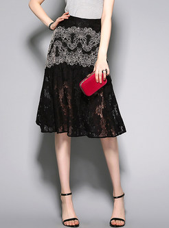 Sexy Lace Embroidery A-line Skirt 