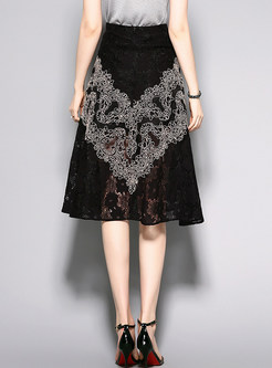 Sexy Lace Embroidery A-line Skirt 