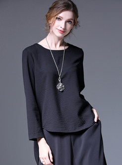 Casual Pure Color O-neck Pullover T-Shirt