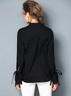 Brief Hollow Bud Sleeve Pullover Blouse
