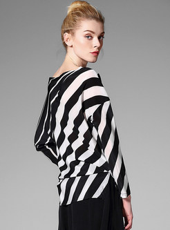Casual Striped Long Sleeve Silk Loose T-Shirt