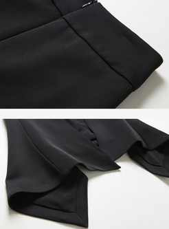 Elegant Asymmetric Hem Split Black Skirt