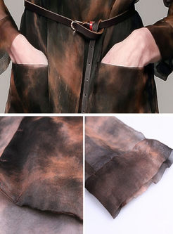 Retro Lace-up Print See-through Silk Coat 