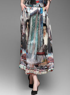 Stylish A-line Print Silk Skirt