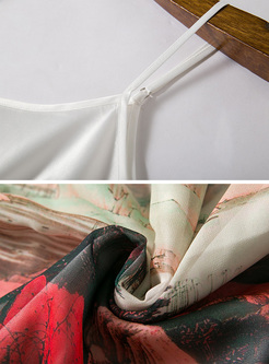 Retro Landscape Print Chiffon Shift Dress With Underskirt