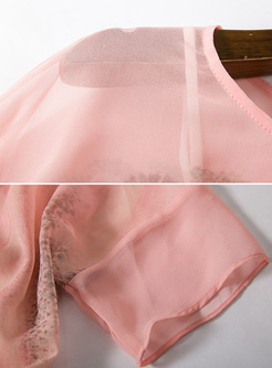 Retro Landscape Print Chiffon Shift Dress With Underskirt