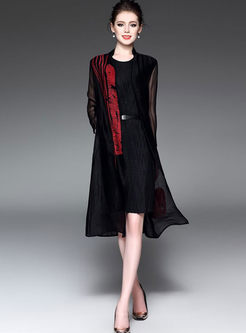 Retro 3/4 Sleeve Embroidery Stand Collar Coat