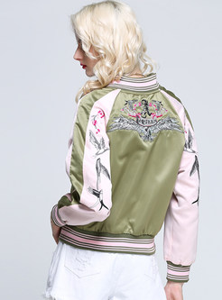 Brief Patch Zip-Up Short Embroidery Coat