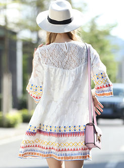Ethnic Embroidery Lace Patchwork Shift Dress