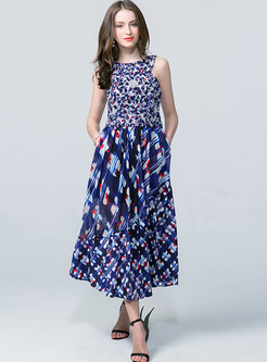 Ethnic Sleeveless Print O-neck Maxi Dress