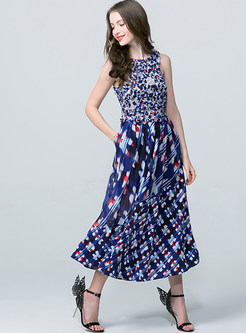 Ethnic Sleeveless Print O-neck Maxi Dress