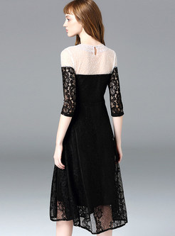 Elegant Patch Hit Color A-Line Lace Hollow Gown Ball Dress