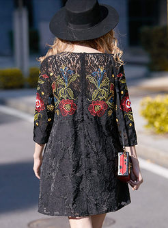 Chic Lace Patchwork Embroidery Shift Dress