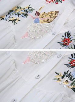 Stylish Nail Bead Embroidery Patchwork Blouse