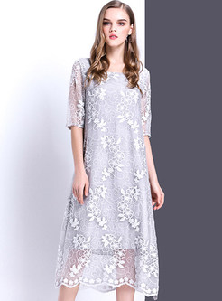 Brief Half Sleeve Lace Patch Loose Shift Dress