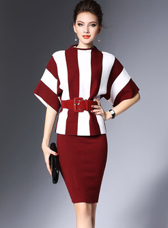 Elegant Stripe Slim Two-piece Outfits