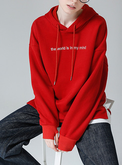 Stylish Letter Drawstring Patchwork Fake Two Piece Hoodie