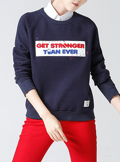Brief Letter Patch Embroidery O-neck Sweatshirt
