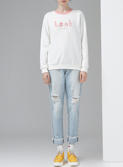 Brief Loose Letter Embroidery Sweatshirt