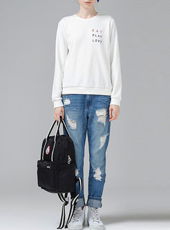 Brief Loose Letter Embroidery O-neck Sweatshirt