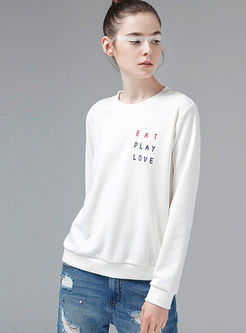 Brief Loose Letter Embroidery O-neck Sweatshirt