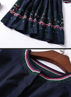 Vintage O-neck Embroidery Half Sleeve Skater Dress