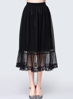 Sweet Patch Mesh Lace A-Line Slim Skirt 