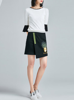 Vintage Asymmetric Embroidery Short Slim Skirt