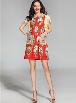 Ethnic Embroidery Hit Color Shift Dress