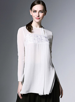 Brief Pleated Embroidery Long Sleeve T-Shirt
