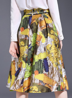 Bohemian Pleated Print A-Line Skirt