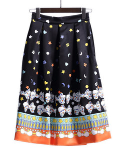 Brief Print A-Line Pleated Stylish Skirt