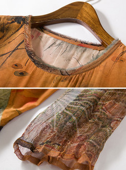 Ethnic O-neck Stitching Print Skater Dress