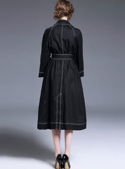 Oversize Hit Color Lapel Trench Coat With Belt