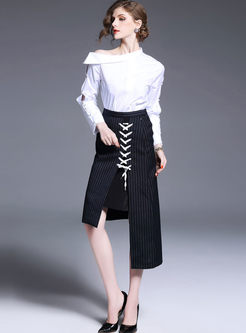 High-end Asymmetric Slit Lace-up Skirt