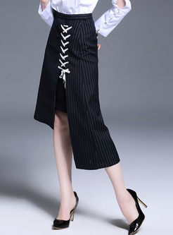 High-end Asymmetric Slit Lace-up Skirt