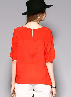 Casual O-Neck Asymmetric Half Sleeve Silk T-Shirt