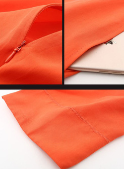 Elegant Orange Bat Sleeve Waist Skater Dress