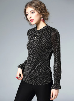 Casual Leopard Stand Collar Slim T-Shirt