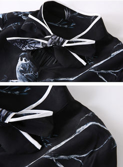 High-end Hollow Print Stand Collar Silk Blouse