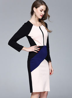Modern Color-block Long Sleeve Bodycon Dress