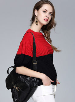 Stylish Puff Sleeve Hit Color Knit Sweater