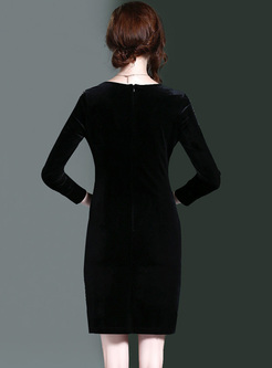 Corduroy V-Neck Sequined Stylish Slim Bodycon Dress