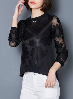 Elegant Lace Patchwork Embroidery T-shirt