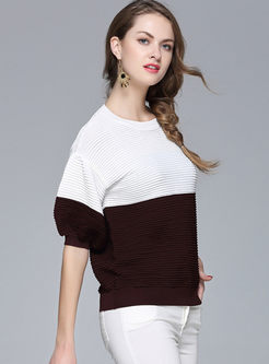 Brief Puff Sleeve Hit Color Knit Sweater