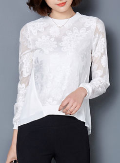 Brief Lace Patchwork Embroidery T-shirt