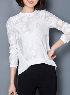 Brief Lace Patchwork Embroidery T-shirt