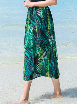 Stylish High Waist Print Slit Skirt