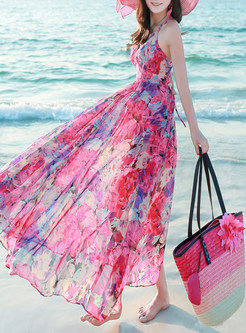 Fashion Sleeveless Print Chiffon Maxi Dress
